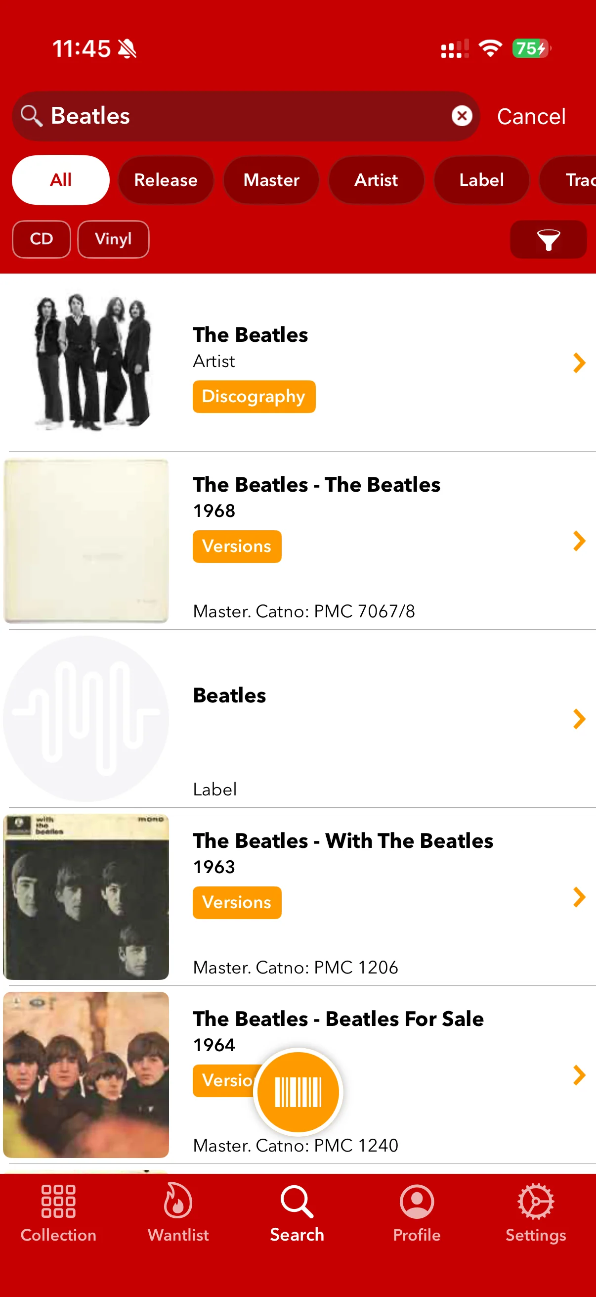 Discographic search results for Beatles