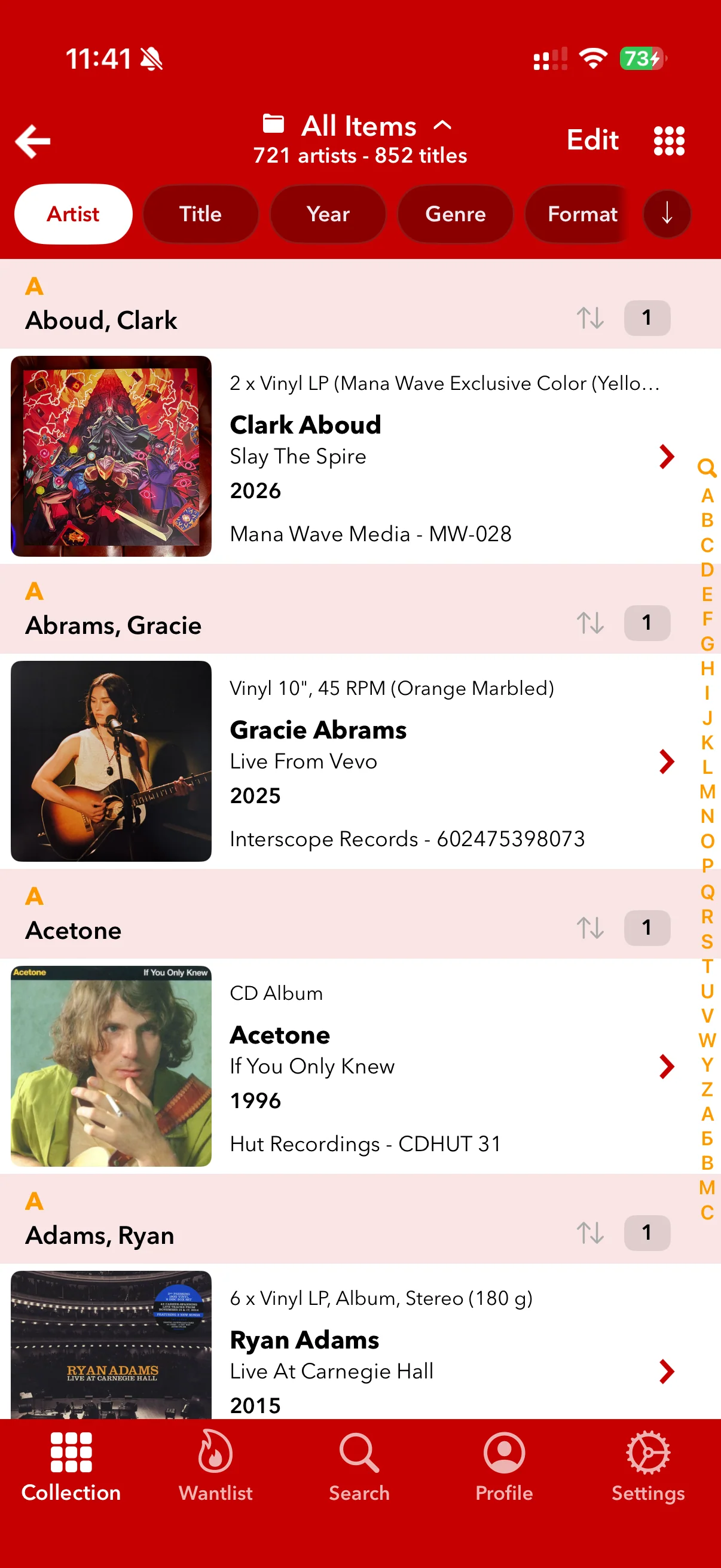 Collection in detailed list view