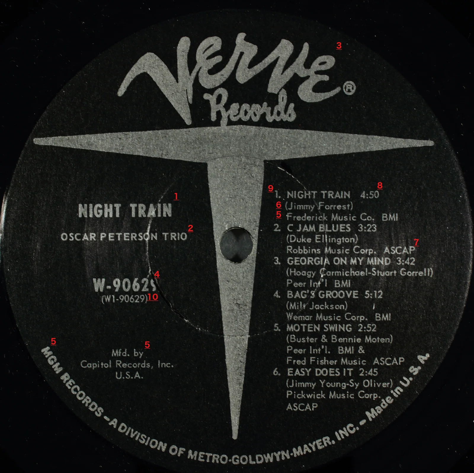 Verve centre label showing catalogue number W-90629 and label matrix W1-90629