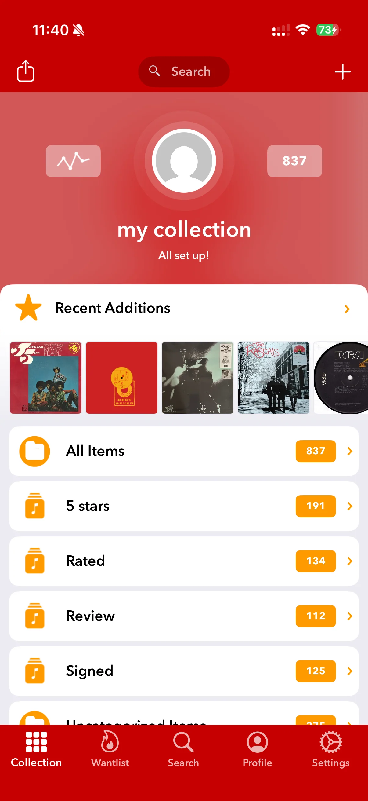 Collection home after setup completed