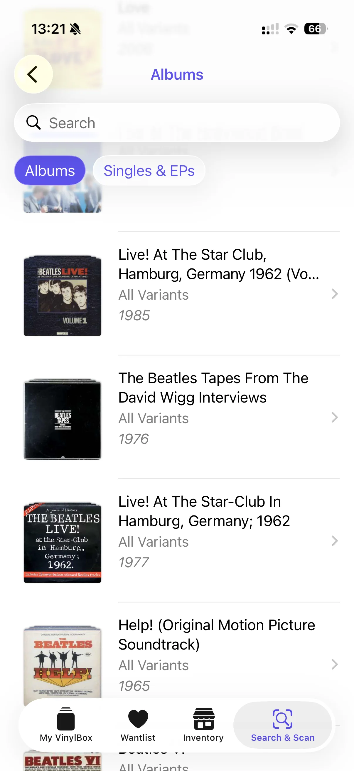 Beatles album results including live recordings and interviews