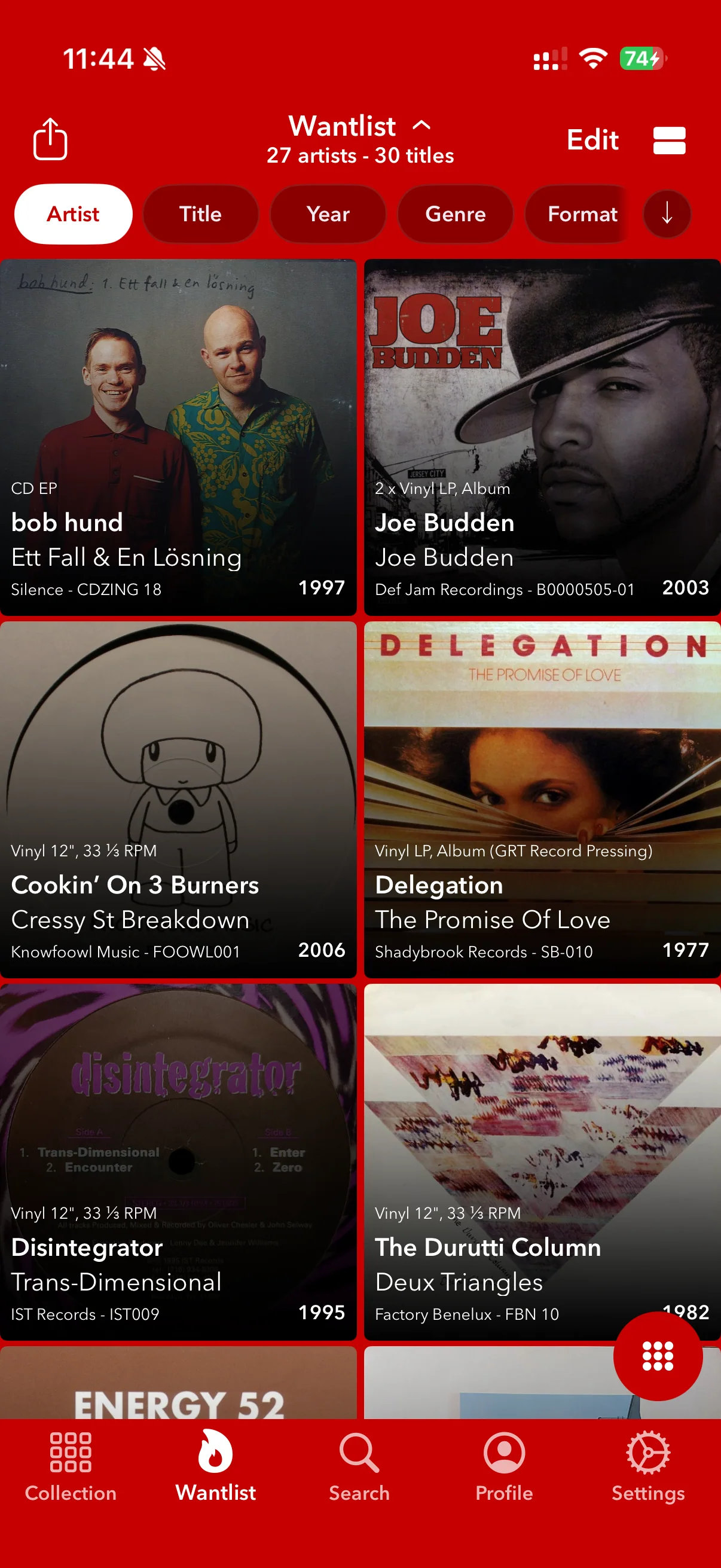 Wantlist in tile view