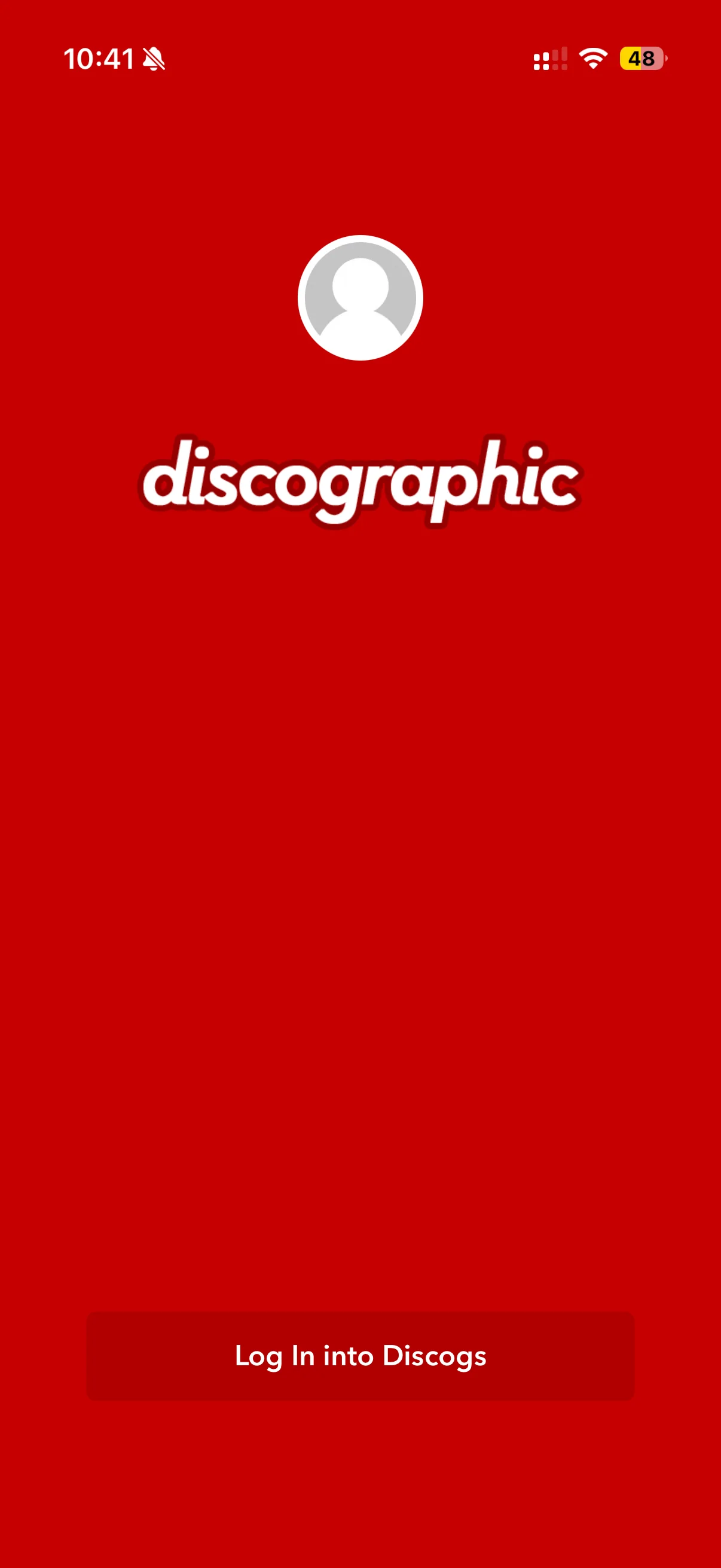Discographic login screen with Discogs sign-in